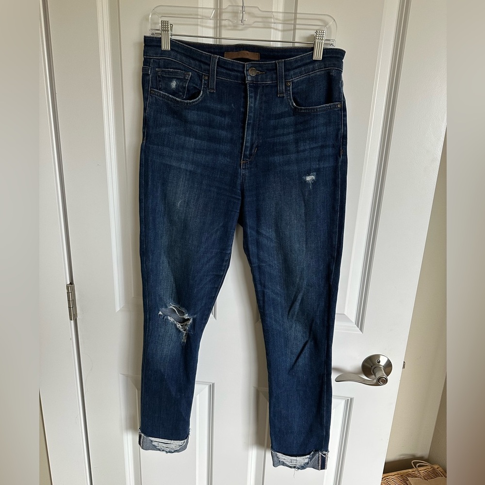 Dark blue denim joes jeans high rise crop ripped